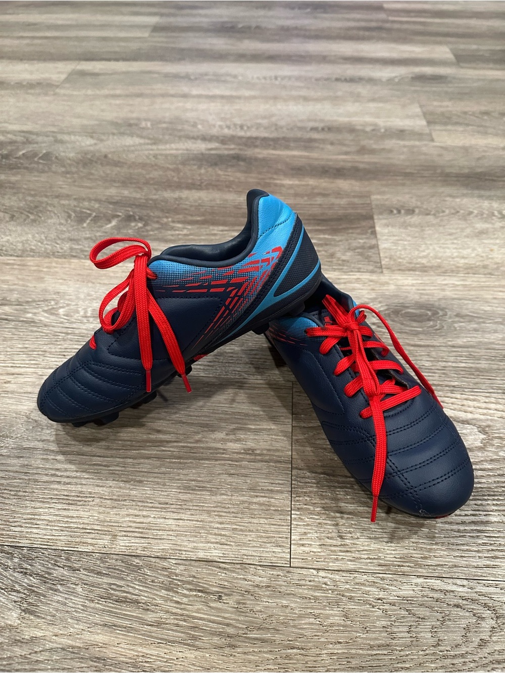 Kids Navy and Blue Soccer Cleats with Red Laces
